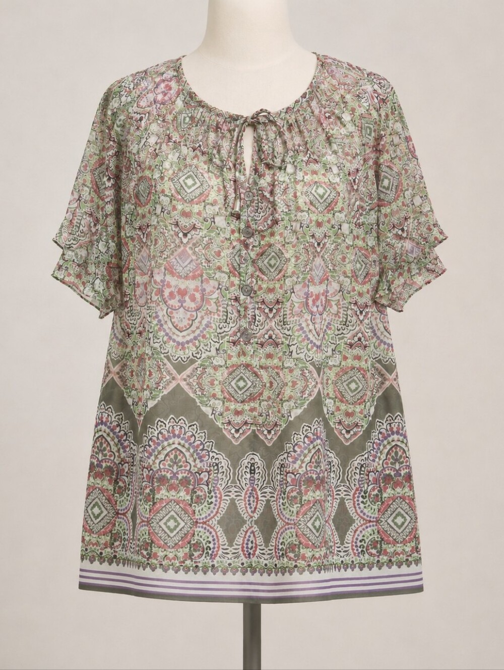 Ulla Popken Plus 16/18 Paisley Sheer Boho Tunic Blouse